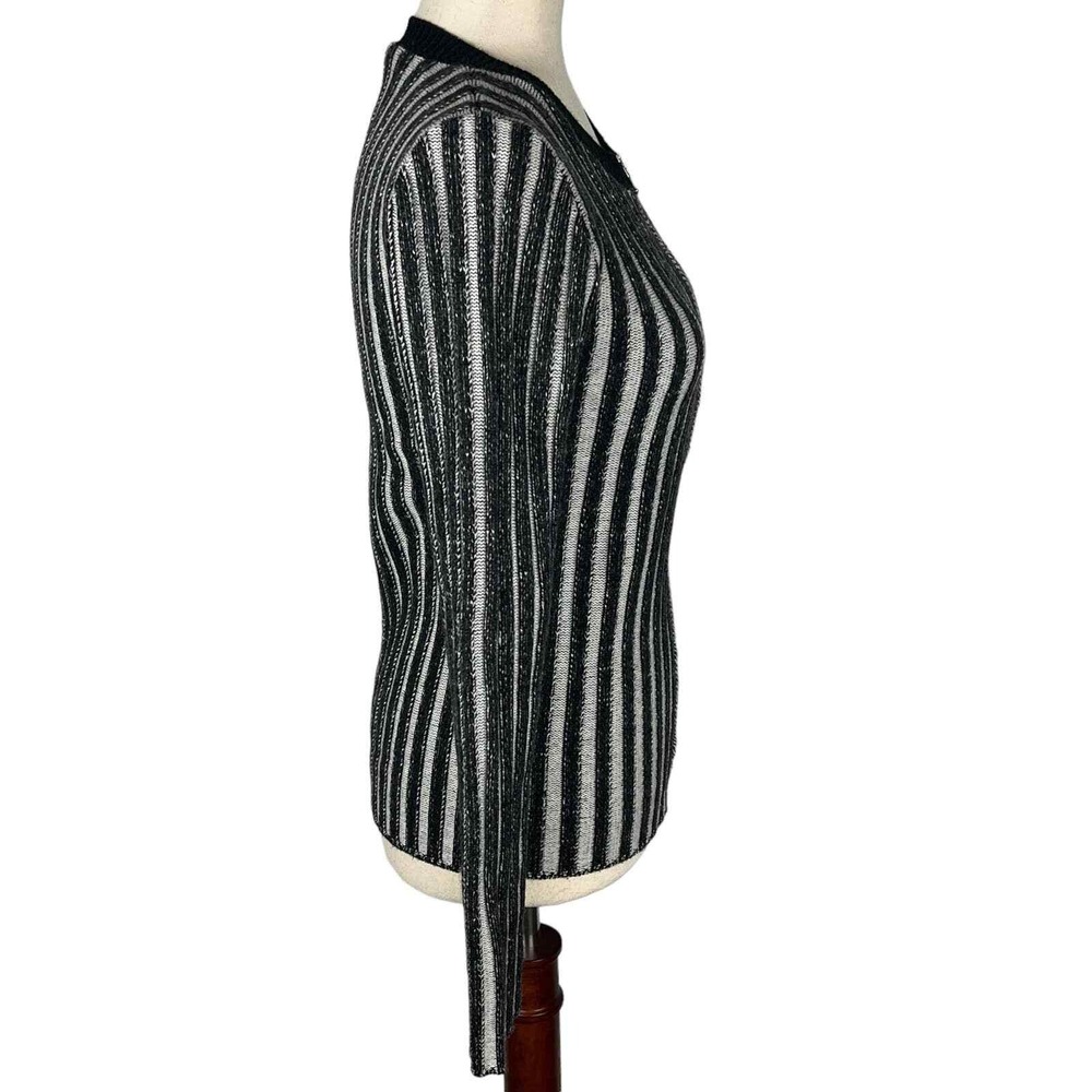 Vince Striped Zip Front Knit Cardigan Sweater Jacket  M Black White - Picture 11 of 16
